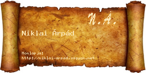 Niklai Árpád névjegykártya